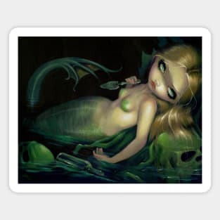 Green Goth Mermaid with Skulls Magnet